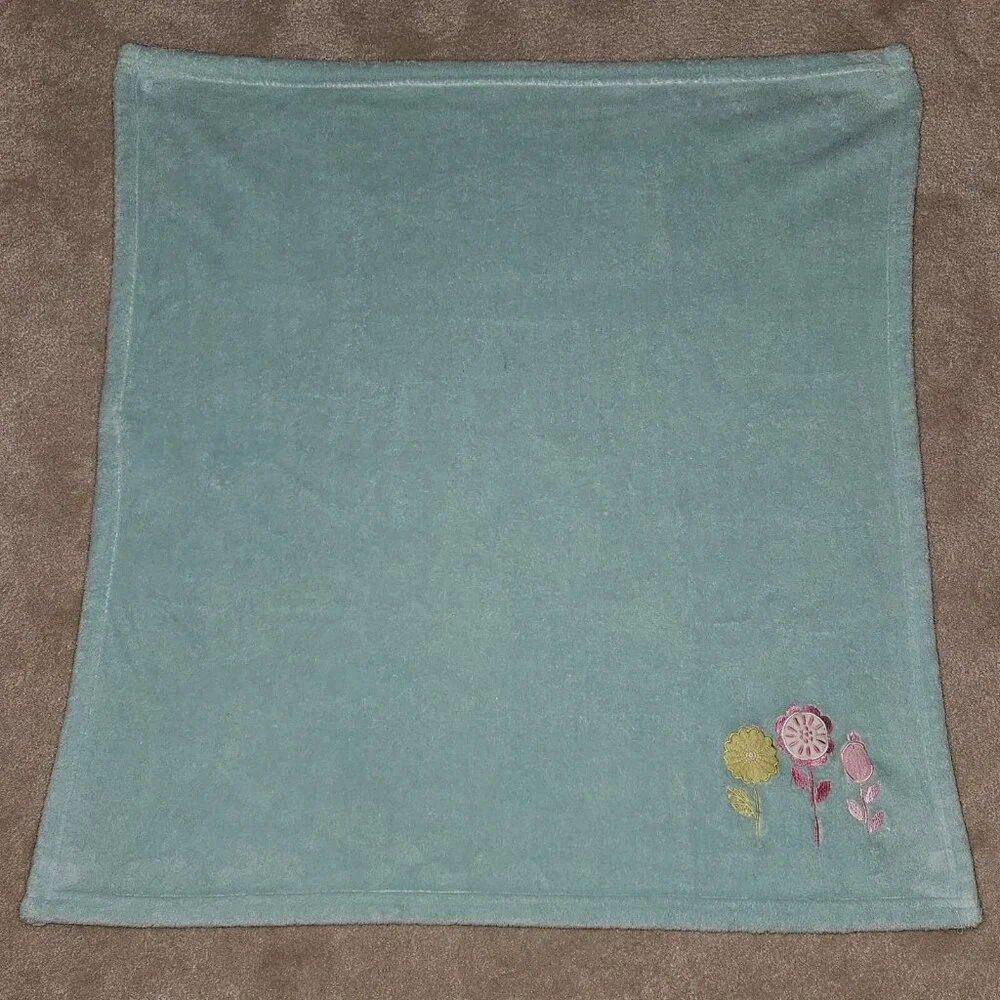 Circo Blue Flowers Fleece Baby Blanket Yellow Aqua Pink White 27x29